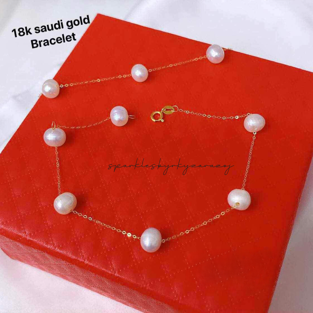 Pearl Station Bracelet Ampaw 18k Saudi Gold