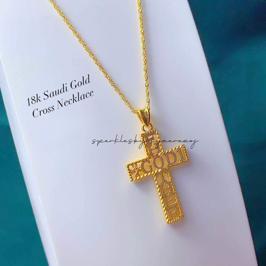 #1 Father GOD Cross Necklace Set Pendant & Chain 18k Saudi Gold