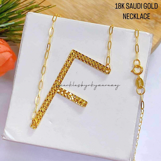 Letter F Diacut Necklace 18k Saudi Gold