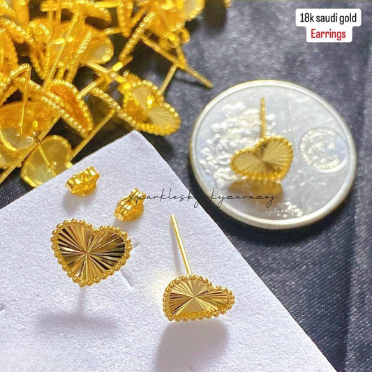 Sinag Heart Earrings 18k Saudi Gold