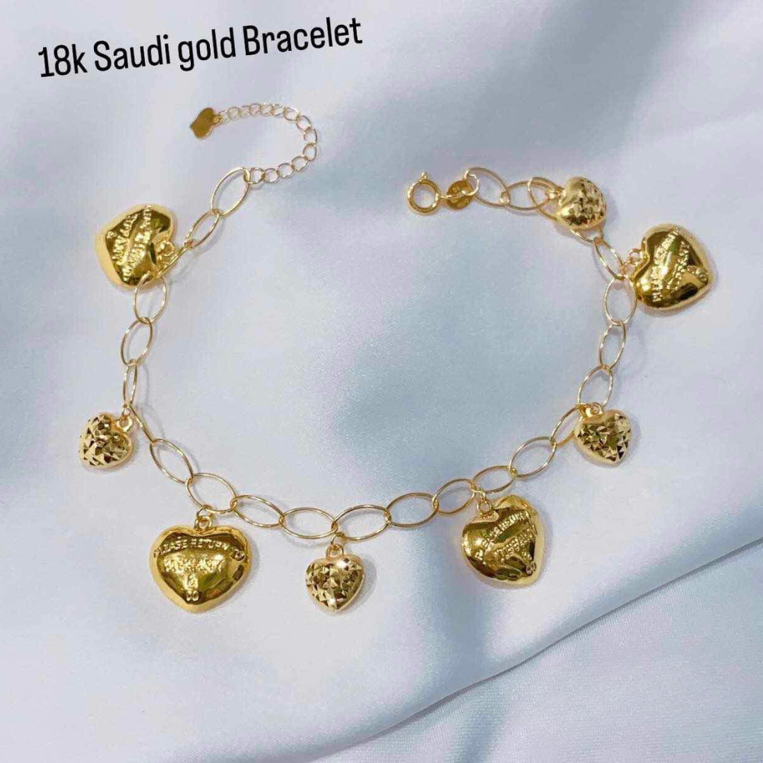 Station Heart Bracelet Solid 18k Saudi Gold