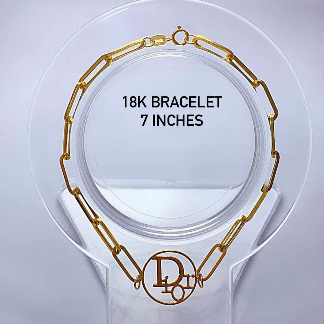 7" Makapal Paperclip Dior Bracelet 18k Saudi Gold