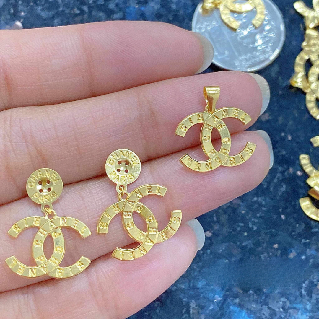 Set CC Earrings & Pendant Solid 18k Saudi Gold