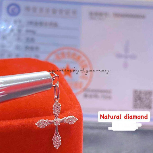 Cross Style Pendant Natural Diamond White Gold 18k Saudi Gold