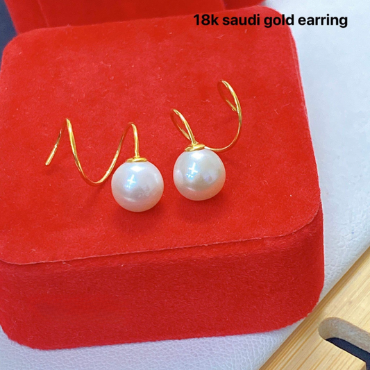 Spiral Pearl Earrings 18k Saudi Gold