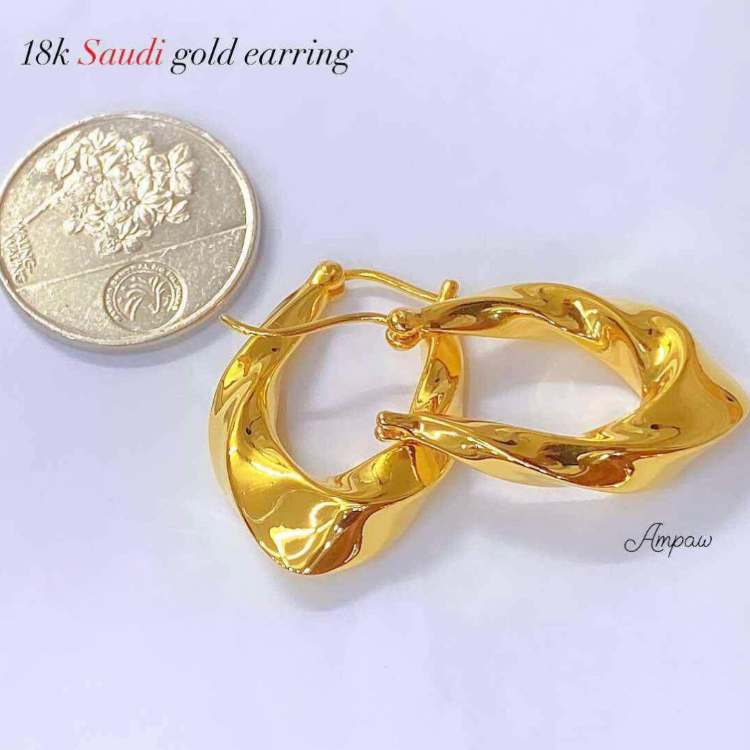 Twisted V-Shape Earrings Ampaw 18k Saudi Gold