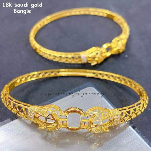 Twin Snake Head Bangle Solid 18k Saudi Gold