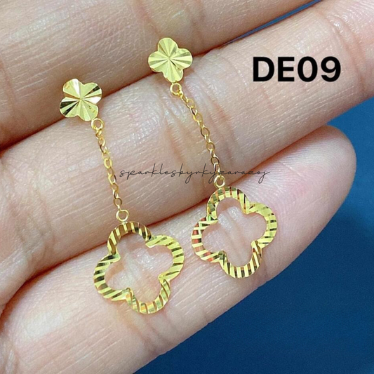 Twin Flower Diacut Earrings 18k Saudi Gold