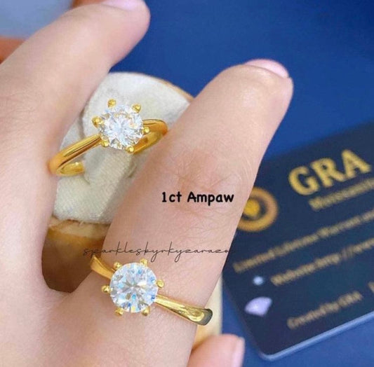 Moissanite Diamond ampaw ring 18k Saudi Gold