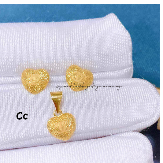 Set Golden Tiny CC Heart Pendant Solid 18k Saudi Gold