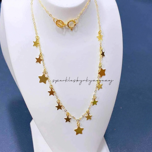 Station Star Necklace Solid 18k Saudi Gold