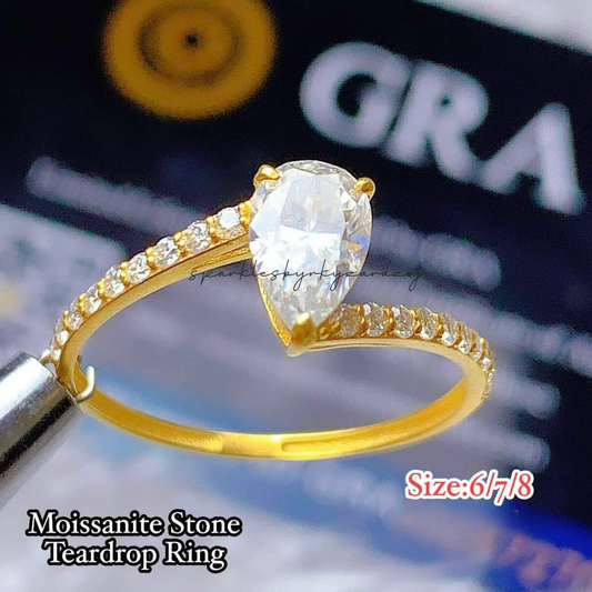 Teardrop Ring Moissanite Stone 18k Saudi Gold