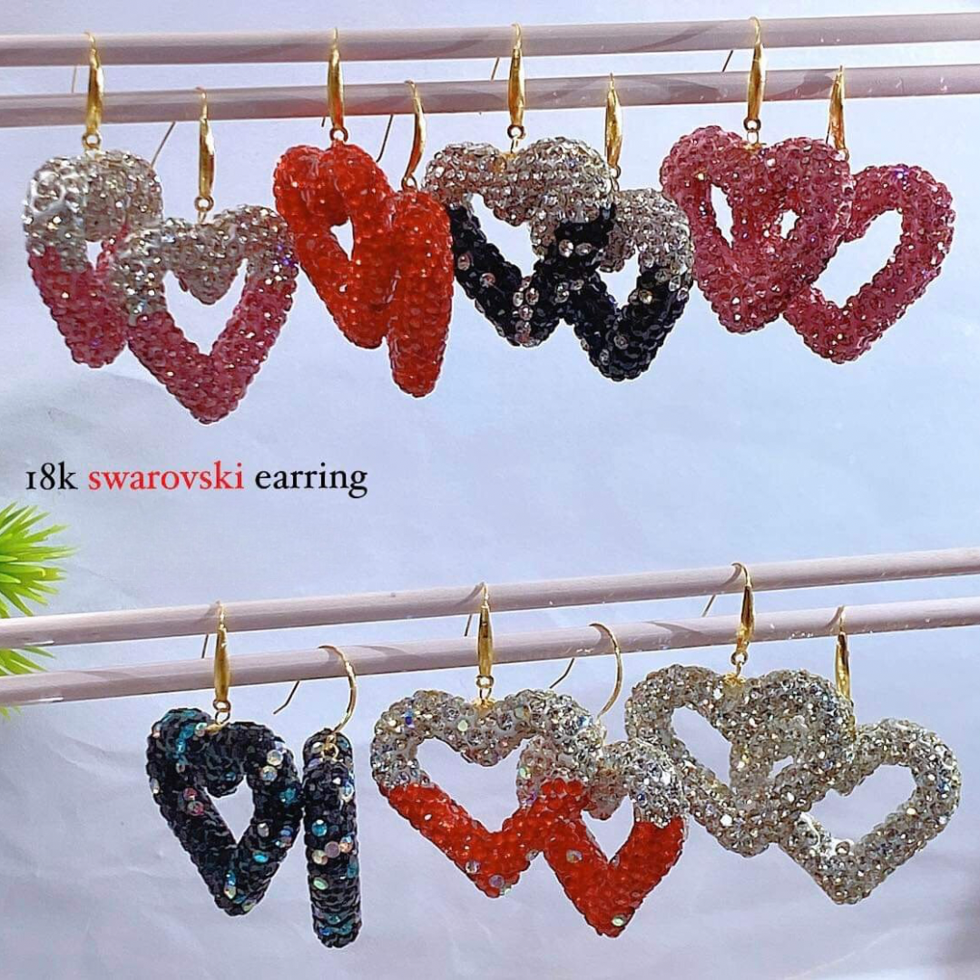 Heart Swarovski Earrings 18k Saudi Gold