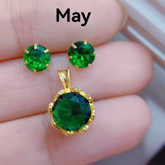 May Circle Birthstone Pendant & Earrings 18k Saudi Gold