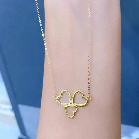 Triple Heart Necklace Solid 18k Saudi Gold