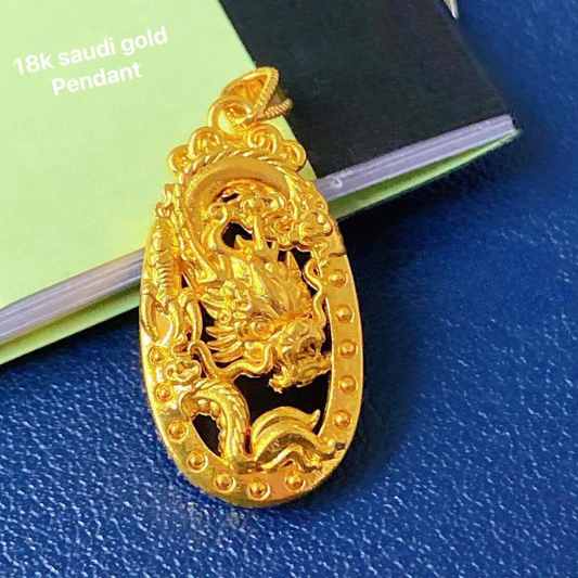 Oval shape dragon ampaw 18k saudi gold pendant