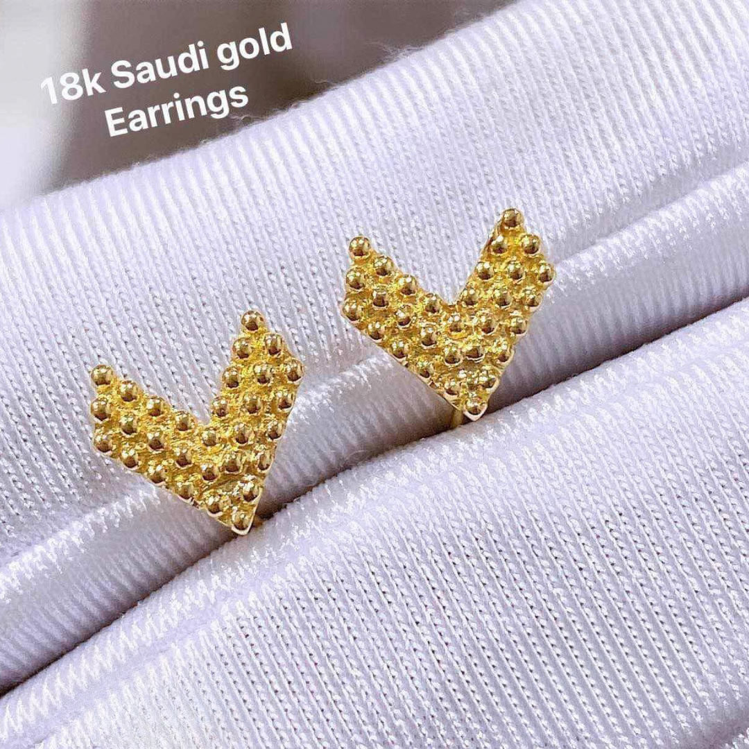 Bubble V earrings solid 18k saudi gold