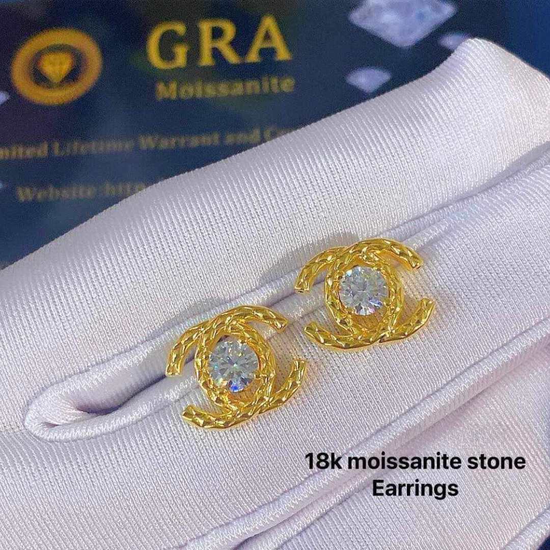 CC Moissanite Diamond Earrings Ampaw 18k Saudi Gold