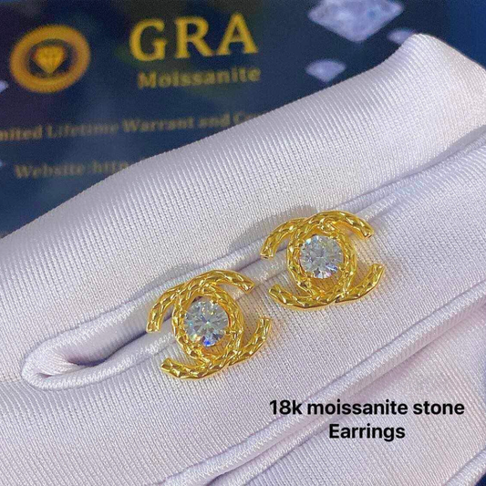 CC Moissanite Diamond Earrings Ampaw 18k Saudi Gold