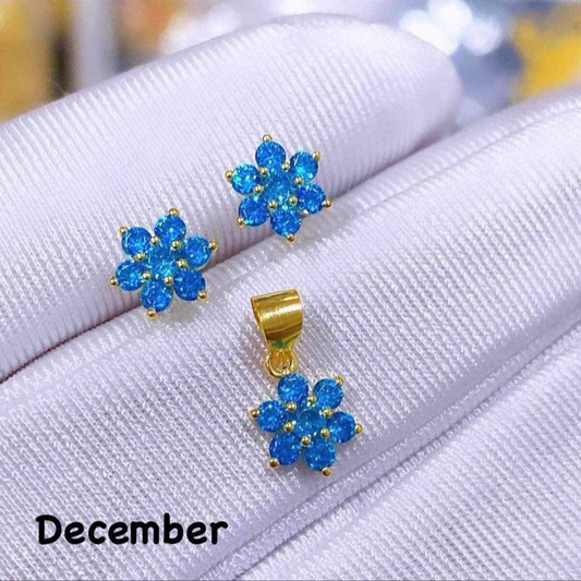 December Birthstone Pendant & Earrings 18k Saudi Gold