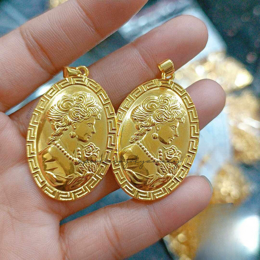 Mother Holding Rose Pendant Solid 18k Saudi Gold