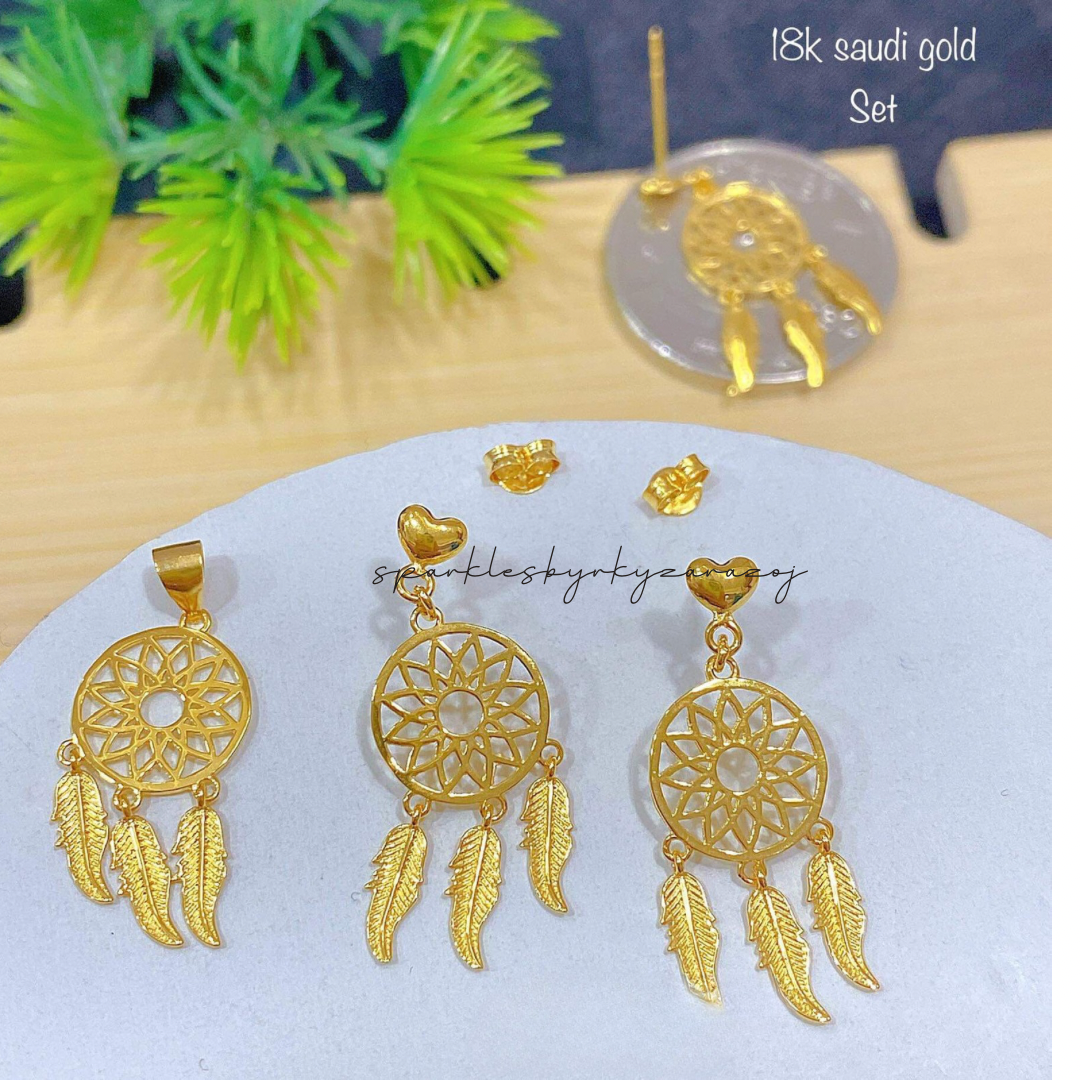 Dream Catcher Set Pendant & Earrings 18k Saudi Gold