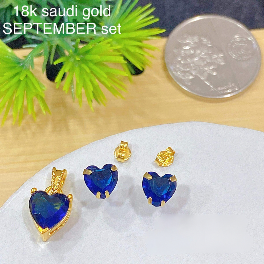 September Heart Birthstone set Pendant & Earrings 18k Saudi Gold