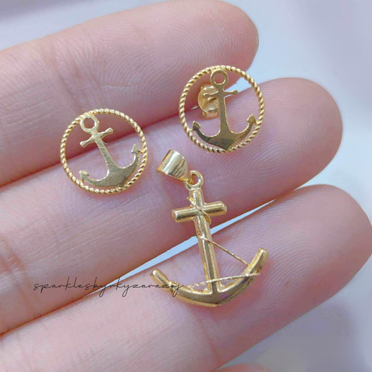 Set Anchor Pendant Solid 18k Saudi Gold