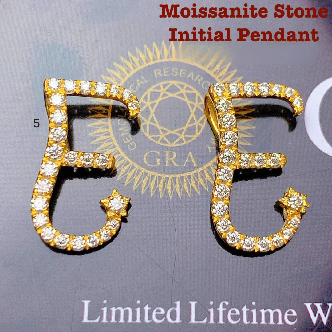 Letter E Moissanite Stone Initial Pendant 18k Saudi Gold