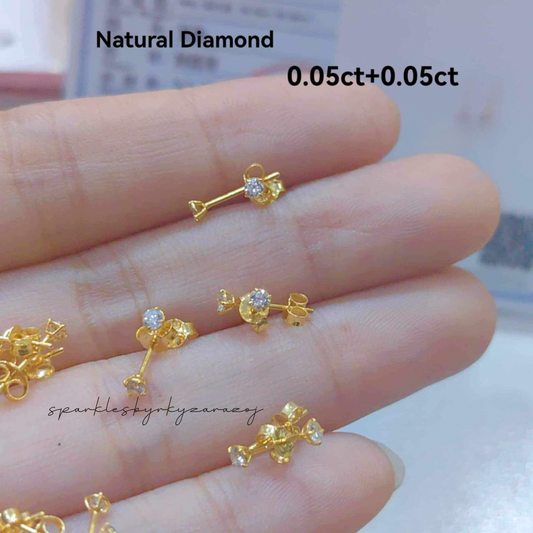 #1 Mini Earrings Natural Diamond 18k Saudi Gold