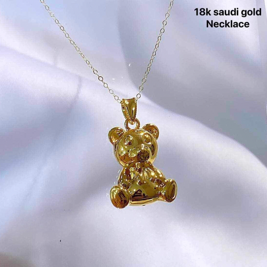 Set Golden Tiny Bear Chain & Pendant Ampaw 18k Saudi Gold