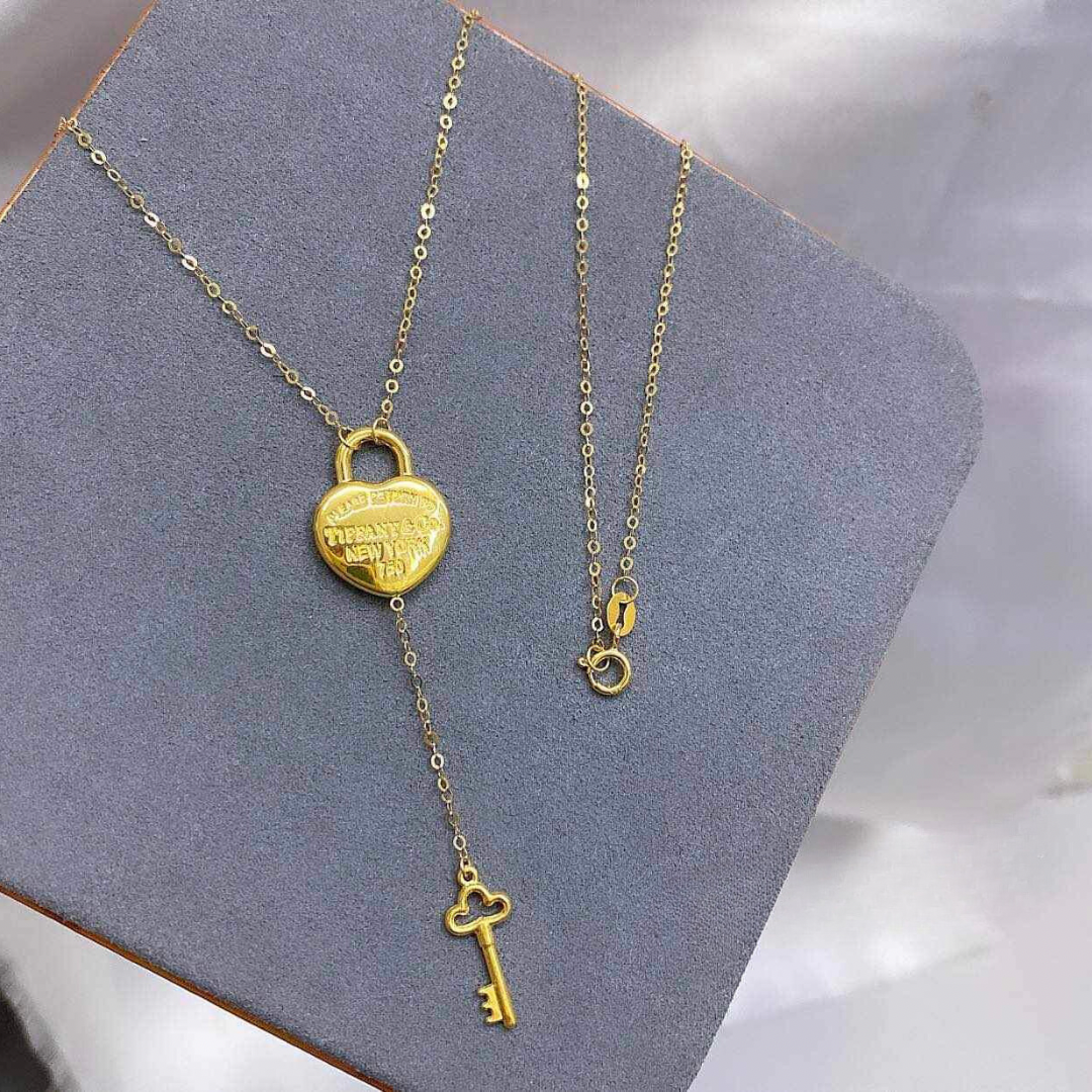 Key Lock Tiffany Necklace Solid 18k Saudi Gold