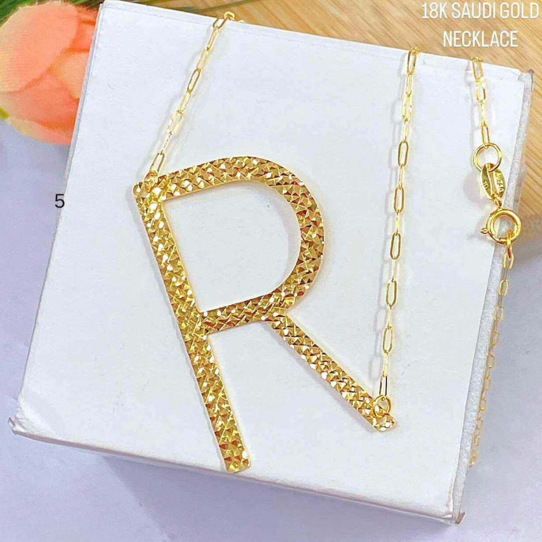 Letter R Diacut Necklace 18k Saudi Gold