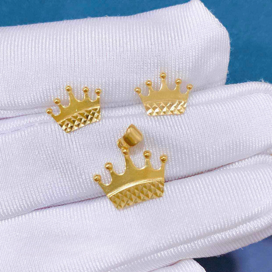 Set Crown Pendant Solid 18k Saudi Gold