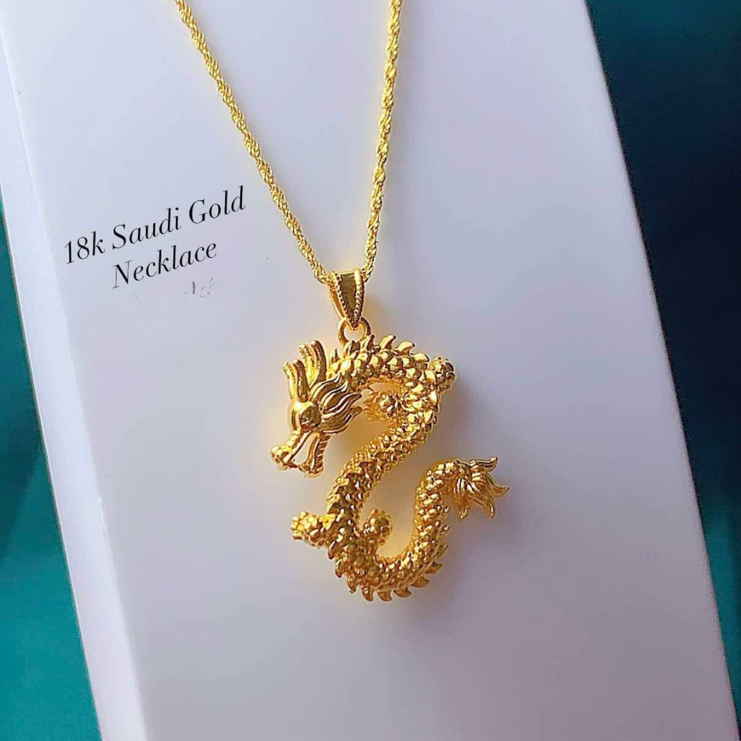 #1 Golden Dragon Necklace Set Pendant & Chain 18k Saudi Gold