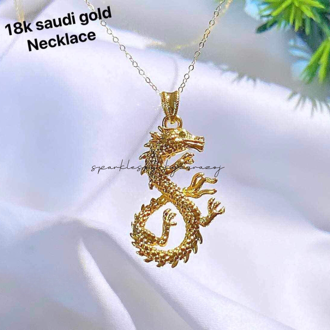 Set Golden Dragon Chain & Pendant Ampaw 18k Saudi Gold