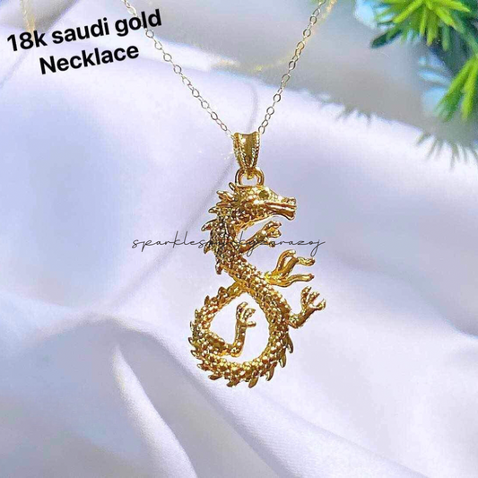 Set Golden Dragon Chain & Pendant Ampaw 18k Saudi Gold