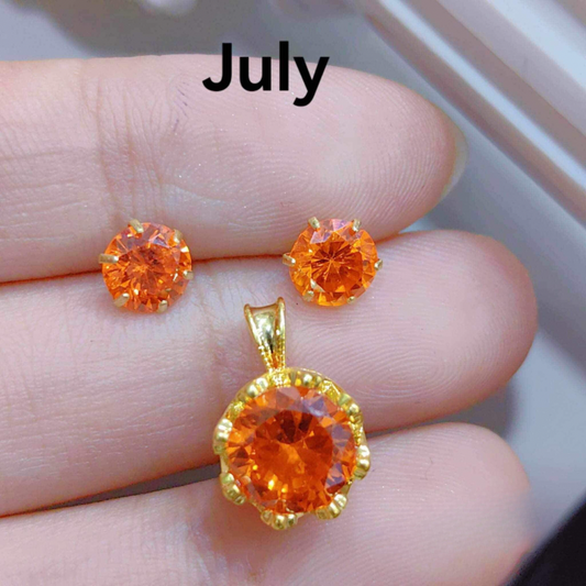 July Circle Birthstone Pendant & Earrings 18k Saudi Gold