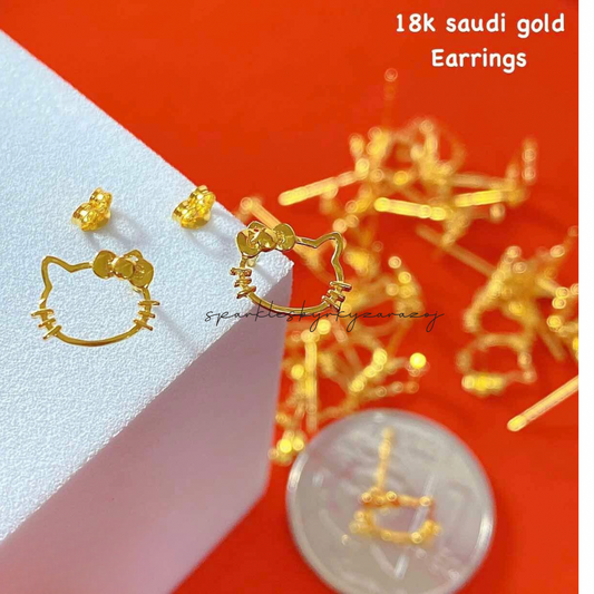 Hello Kitty Head Earrings 18k Saudi Gold