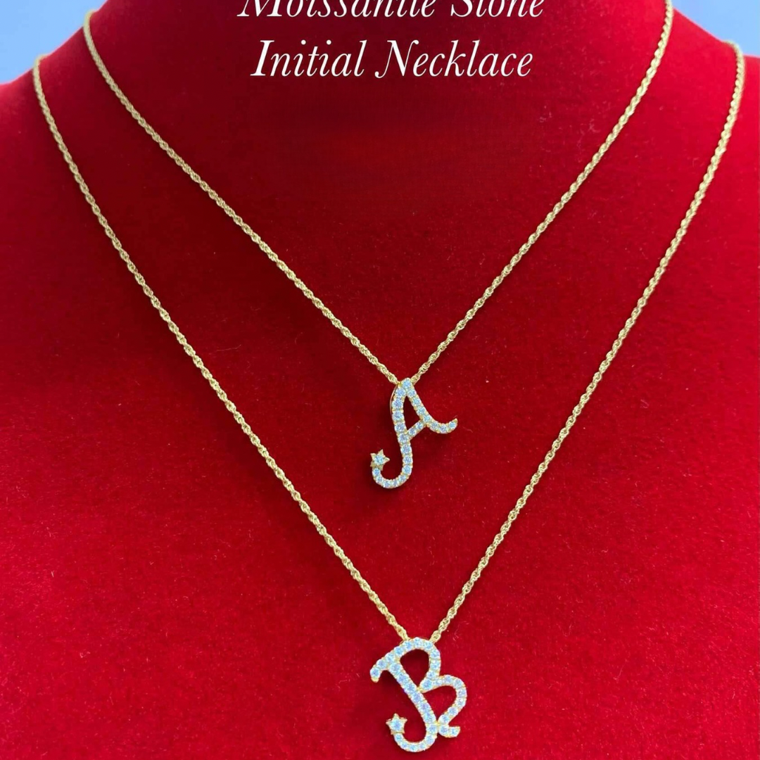 Initial Moissanite Stone Necklace 18k Saudi Gold