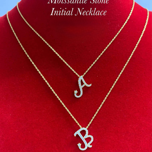 Initial Moissanite Stone Necklace 18k Saudi Gold