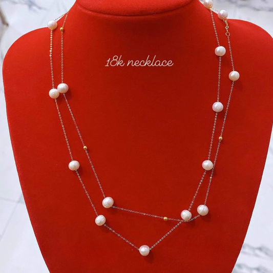 Station Pearl Necklace 18k Saudi Gold