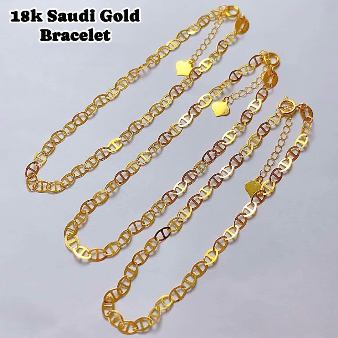 Oval Double Hole Bracelet 18k Saudi Gold