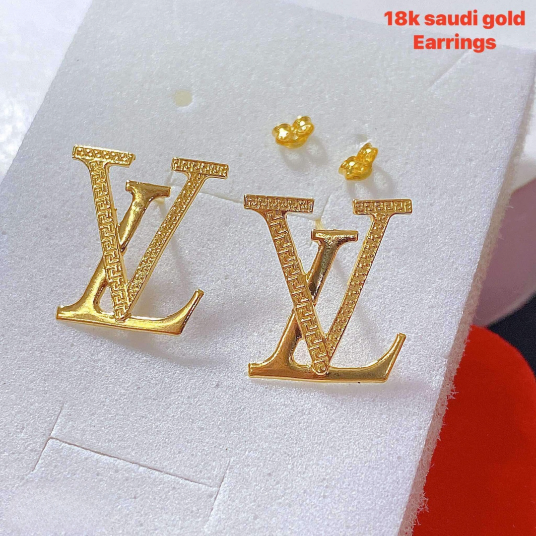 LV Gold Earrings 18k Saudi Gold