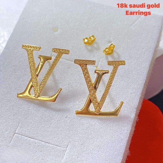 LV Gold Earrings 18k Saudi Gold