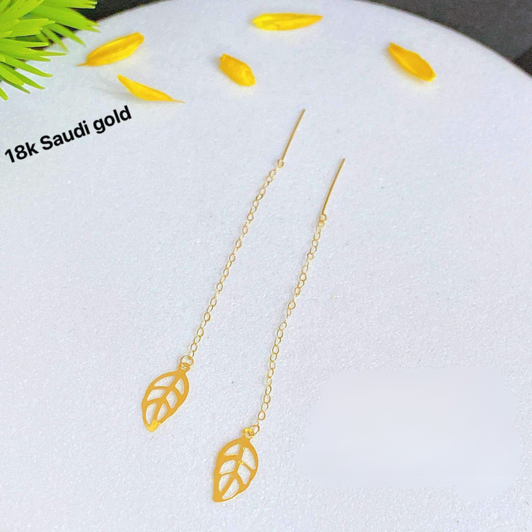 Leaf Tictac Earrings 18k Saudi Gold