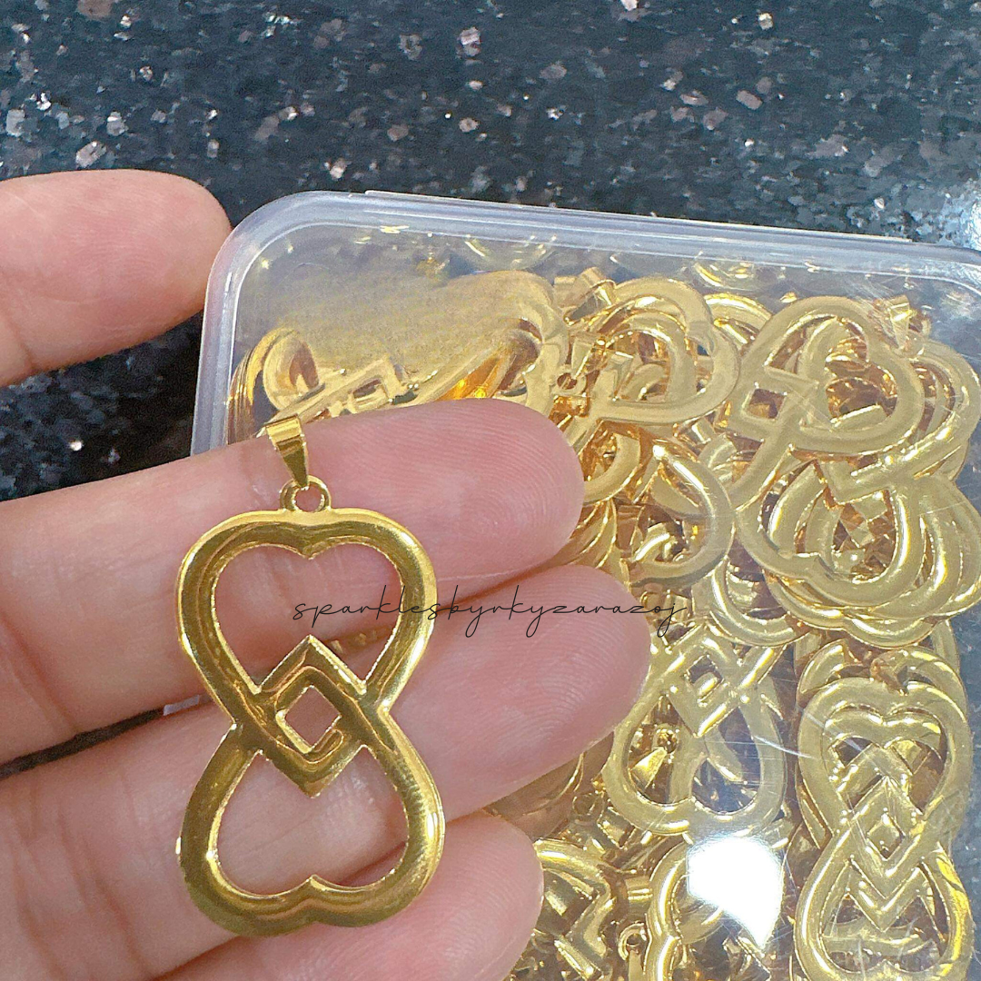 Twin Heart Pendant Solid 18k Saudi Gold