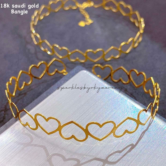 Heart Bangle Solid 18k Saudi Gold