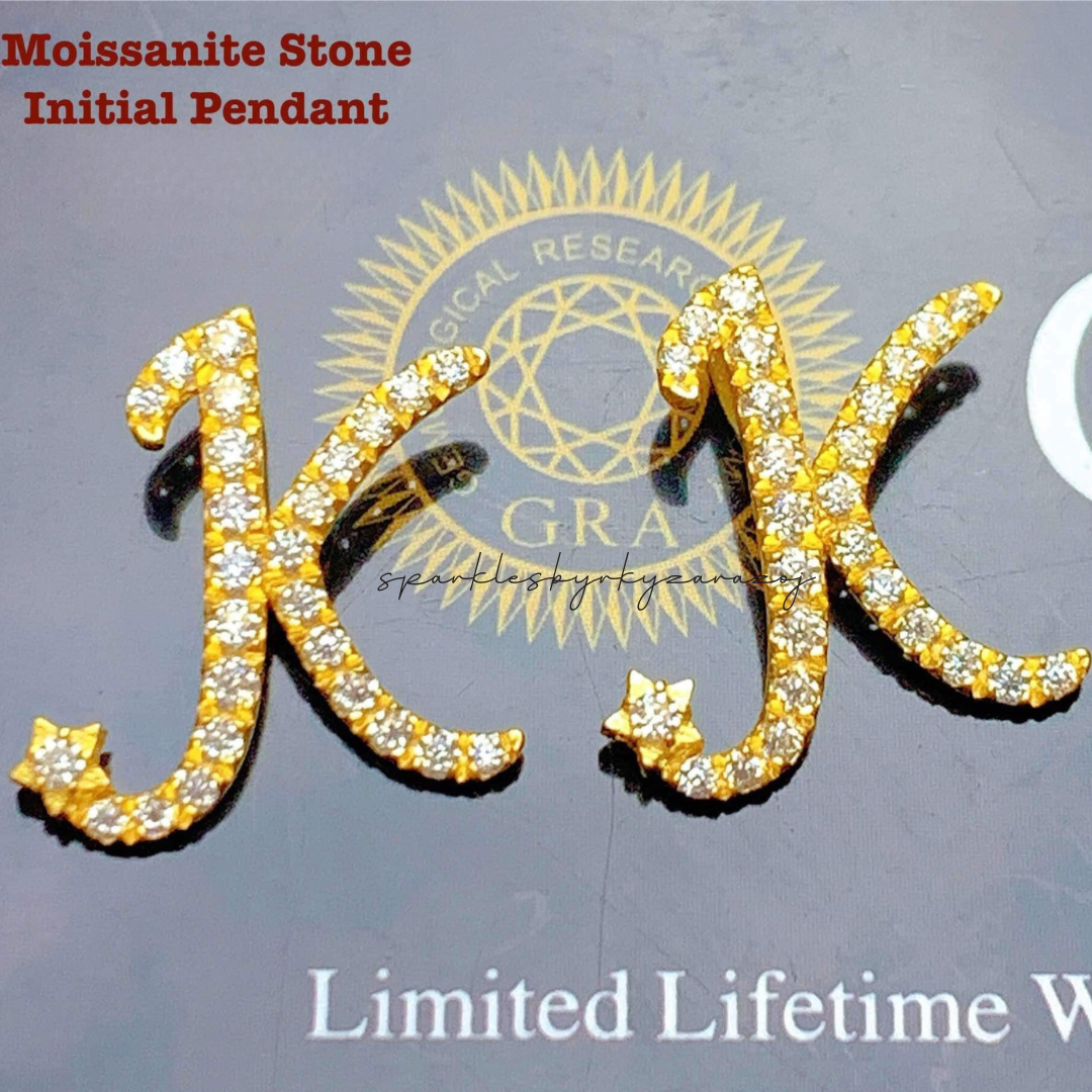 Letter K Moissanite Stone Initial Pendant 18k Saudi Gold