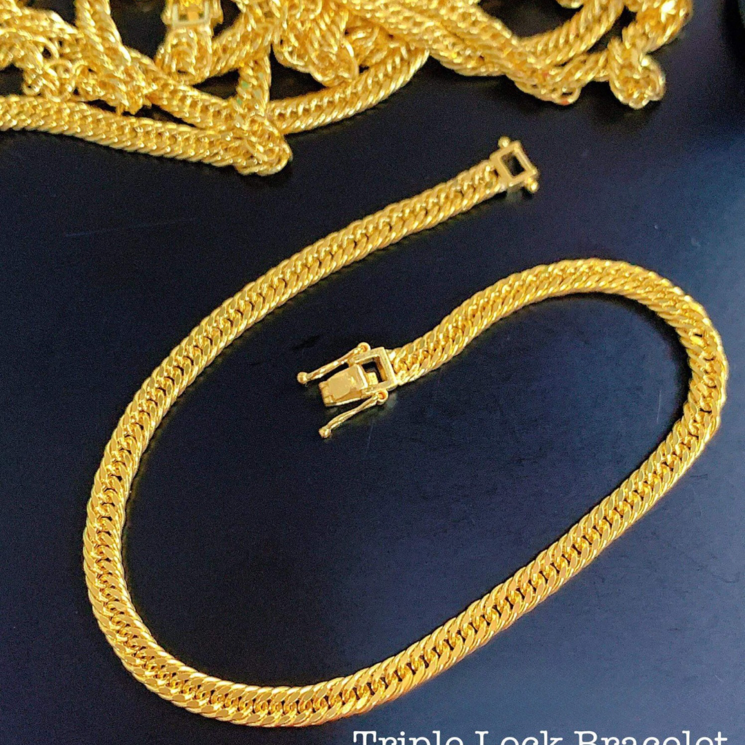 Triple Lock Bracelet Solid 18k Saudi Gold